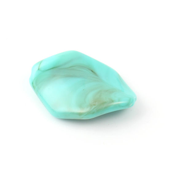 Image de Perles en Acrylique Polygone Bleu-Vert Imitation Turquoise 29mm x 19mm, Trou: env. 2mm, 50 Pcs