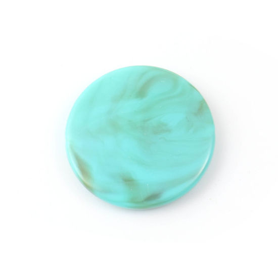 Image de Perles en Acrylique Plat-Rond Bleu-Vert Imitation Turquoise Env. 32mm Dia, Trou: env. 1.6mm, 20 Pcs