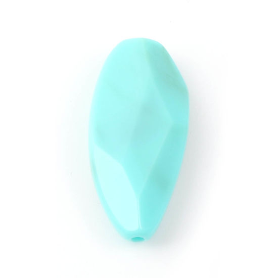Image de Perles en Acrylique Marquise Bleu-Vert à Facettes Imitation Turquoise 31mm x 14mm, Trou: env. 2.1mm, 50 Pcs
