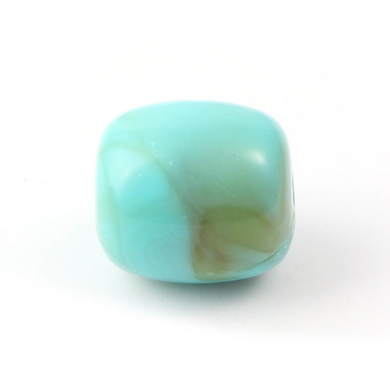 Image de Perles en Acrylique Tonneau Bleu-Vert Imitation Turquoise 15mm x 13mm, Trou: env. 2.4mm, 50 Pcs