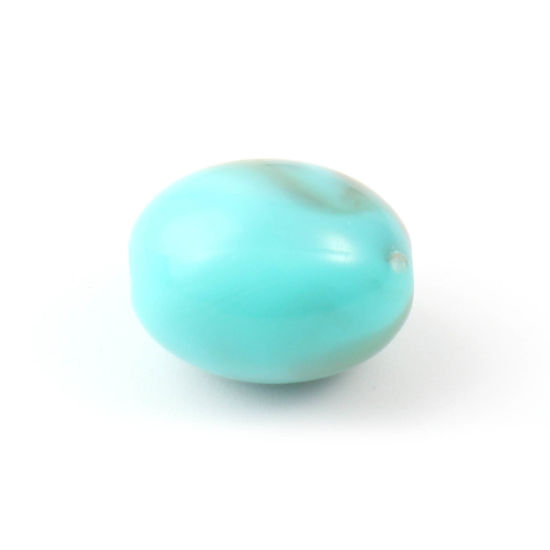 Image de Perles en Acrylique Ovale Bleu-Vert Imitation Turquoise 14mm x 11mm, Trou: env. 2.5mm, 100 Pcs