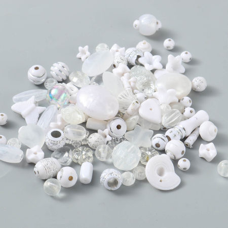 Acrylic Beads At Random Mixed White About 6mm Dia., About 39mm x 27mm, Hole: Approx 7.2mm-1.1mm, 100 Grams