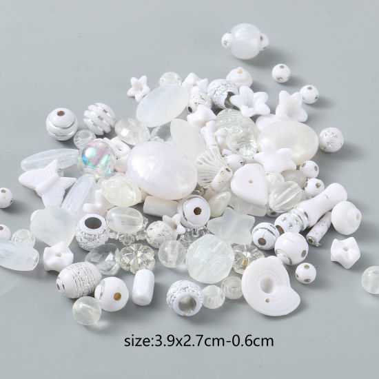 Imagen de Acrílico Cuentas Al Azar , Blanco 6mm Diámetro, 39mm x 27mm, Agujero: Aprox 7.2mm-1.1mm, 100 Gramos