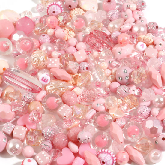 Picture of Acrylic Beads At Random Mixed Pink About 6mm Dia., About 39mm x 27mm, Hole: Approx 7.2mm-1.1mm, 100 Grams