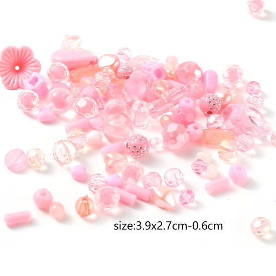 Picture of Acrylic Beads At Random Mixed Pink About 6mm Dia., About 39mm x 27mm, Hole: Approx 7.2mm-1.1mm, 100 Grams
