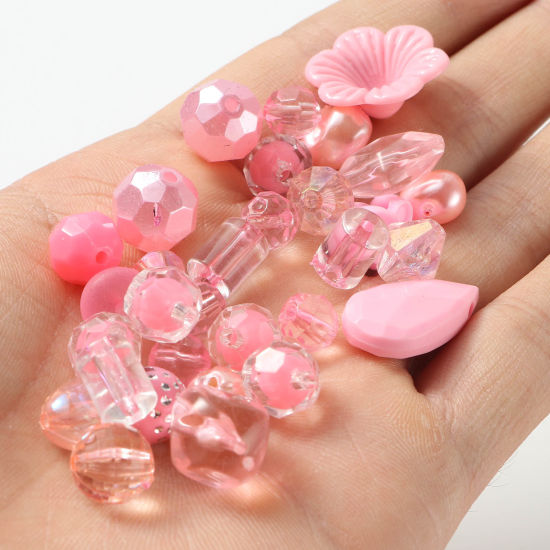 Picture of Acrylic Beads At Random Mixed Pink About 6mm Dia., About 39mm x 27mm, Hole: Approx 7.2mm-1.1mm, 100 Grams
