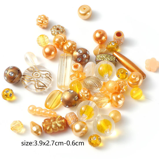 Bild von Acryl Perlen Zufällig mix Goldenbraun ca. 6mm D., ca. 39mm x 27mm, Loch:ca. 7.2mm-1.1mm, 100 Gramm