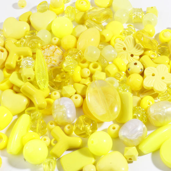 Picture of Acrylic Beads At Random Mixed Yellow About 6mm Dia., About 39mm x 27mm, Hole: Approx 7.2mm-1.1mm, 100 Grams
