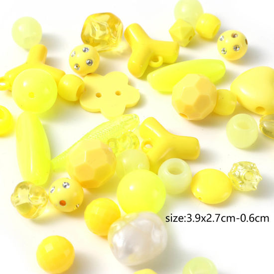 Picture of Acrylic Beads At Random Mixed Yellow About 6mm Dia., About 39mm x 27mm, Hole: Approx 7.2mm-1.1mm, 100 Grams
