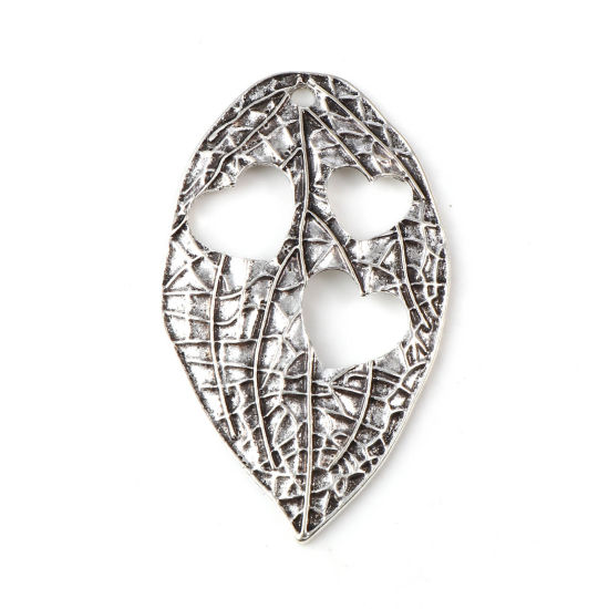 Imagen de Zamak día de San Valentín Colgantes Hoja Plata Antigua Corazón 63mm x 38mm, 5 Unidades