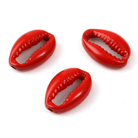 Immagine di Lega di Zinco Perline Conchiglia Rosso Pittura Circa 17mm x 12mm, Foro:Circa 2.1mm, 5 Pz