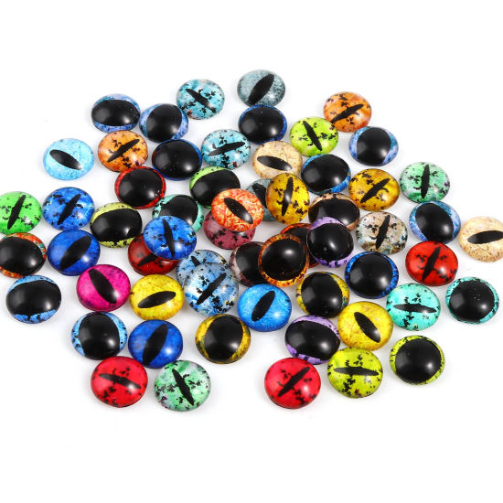 Picture of Glass Embellishments Round Flatback At Random Color Mixed Eye Pattern 8mm Dia, 20 PCs