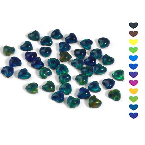 Image de Cabochons d'Embellissement en Verre Détection de Température de Changement de Couleur Cœur Dos Plat Multicolore 8mm x 8mm, 5 Pcs