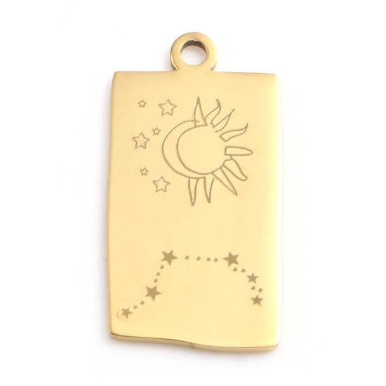 Изображение 201 Нержавеющая Сталь Подвески Прямоугольник Позолоченный Созвездие Овен 25.5мм x 13мм, 1 ШТ