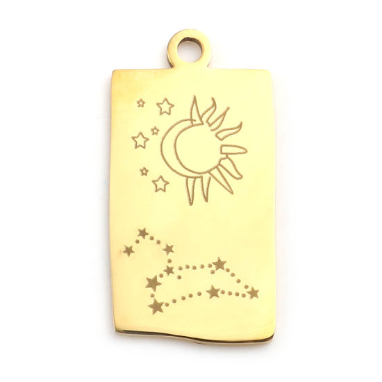 Изображение 201 Нержавеющая Сталь Подвески Прямоугольник Позолоченный Созвездие Льв 25.5мм x 13мм, 1 ШТ