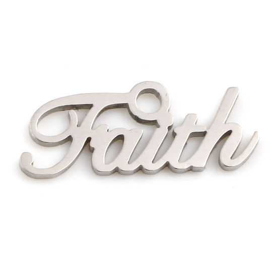 Picture of 201 Stainless Steel Charms Silver Tone English Vocabulary Message " FAITH " 16mm x 6mm, 5 PCs