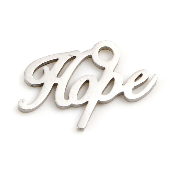 Picture of 201 Stainless Steel Charms Silver Tone English Vocabulary Message " Hope " 14mm x 9mm, 5 PCs
