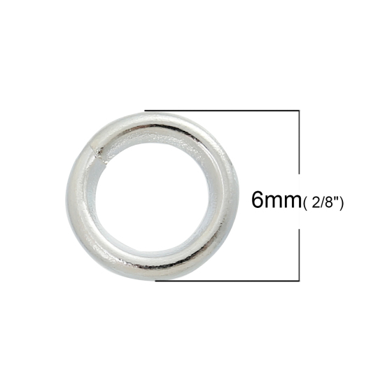 Picture of 1000 PCs 6mm Dia., 1mm(18 gauge) Iron Based Alloy Open Jump Rings Findings For Jewelry Making Silver Plated Round