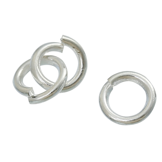 Picture of 1000 PCs 6mm Dia., 1mm(18 gauge) Iron Based Alloy Open Jump Rings Findings For Jewelry Making Silver Plated Round