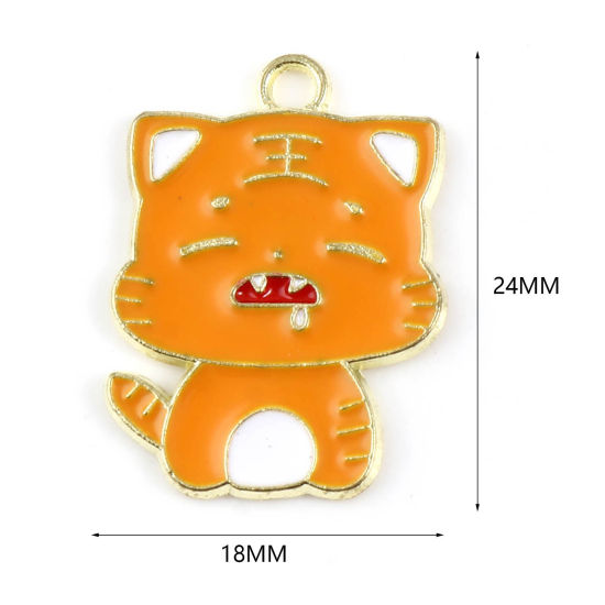 Immagine di Lega di Zinco Charms Tigre Oro Placcato Arancione Smalto 24mm x 18mm , 10 Pz