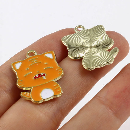Immagine di Lega di Zinco Charms Tigre Oro Placcato Arancione Smalto 24mm x 18mm , 10 Pz
