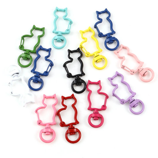 Picture of Zinc Based Alloy Keychain & Keyring At Random Color Mixed Cat Animal Painted 4.1cm x 1.8cm , 10 PCs