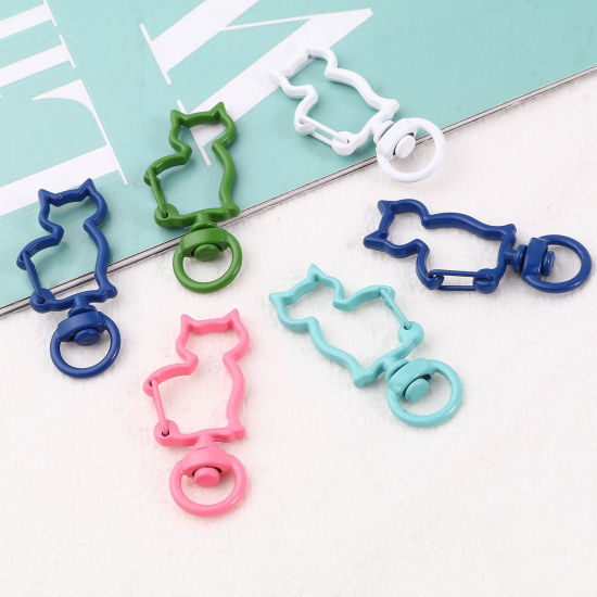 Picture of Zinc Based Alloy Keychain & Keyring At Random Color Mixed Cat Animal Painted 4.1cm x 1.8cm , 10 PCs