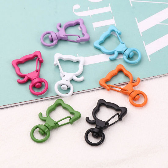 Picture of Zinc Based Alloy Keychain & Keyring At Random Color Mixed Cat Animal Painted 3.4cm x 2.1cm , 10 PCs