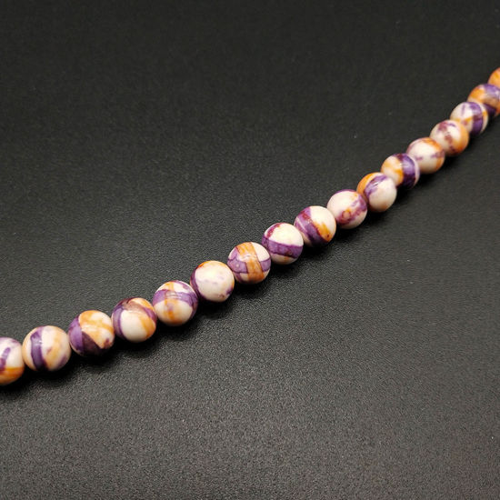 Picture of Agate ( Synthetic ) Loose Beads Round Purple & Orange About 8mm Dia, Hole: Approx 1mm, 1 Strand ( 48 PCs/Strand)