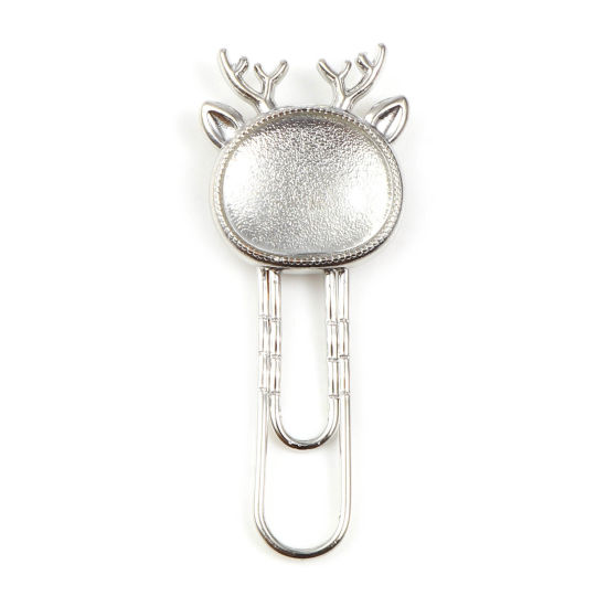 Picture of Glass Pin Brooches Findings Christmas Reindeer Silver Tone 43mm x 17mm, 5 Sets