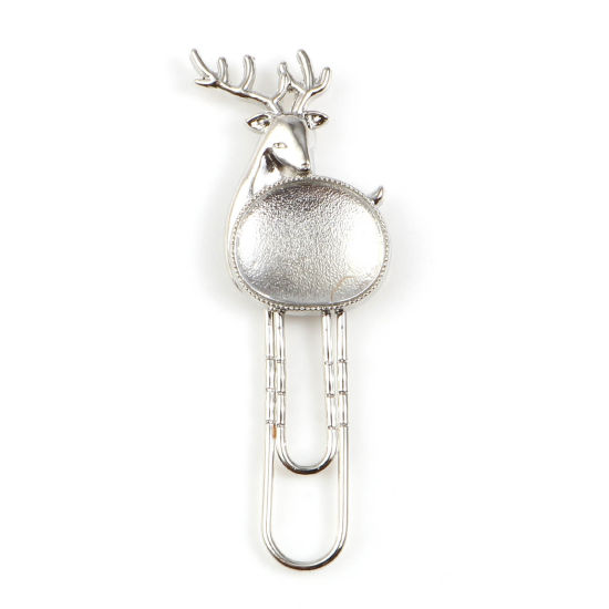 Image de Broche Epingle en Verre Forme Renne de Noël Argent Mat 50mm x 21mm, 5 Kits