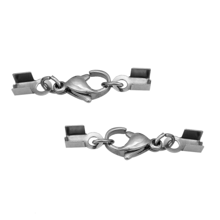 Picture of Stainless Steel Cord End Crimp Caps For Jewelry Necklace Bracelet Rectangle With Lobster Claw Clasp  