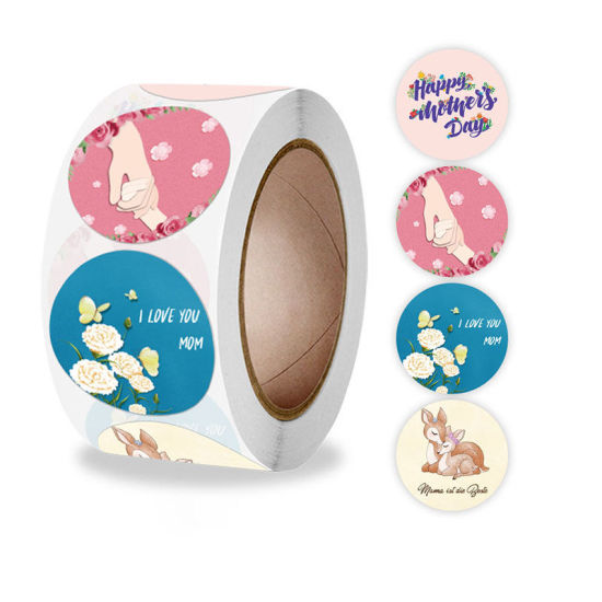 Изображение Multicolor - Paper DIY Scrapbook Deco Stickers Round Mother's Day Deer Flower Pattern 2.5cm Dia., 1 Roll(500 PCs/Roll)