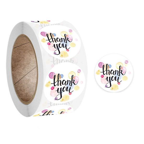 Изображение Multicolor - Paper DIY Scrapbook Deco Stickers Round Message " Thank You " 2.5cm Dia., 1 Roll(500 PCs/Roll)