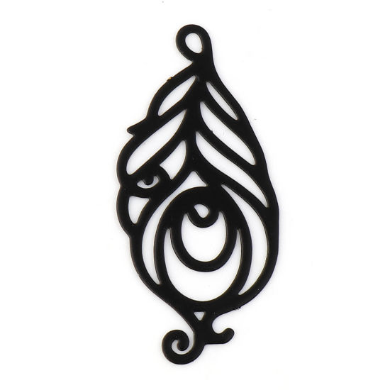 Immagine di Ottone Filigree Stamping Ciondoli Nero Piuma Filigrana Pittura 30mm x 14mm, 20 Pz
