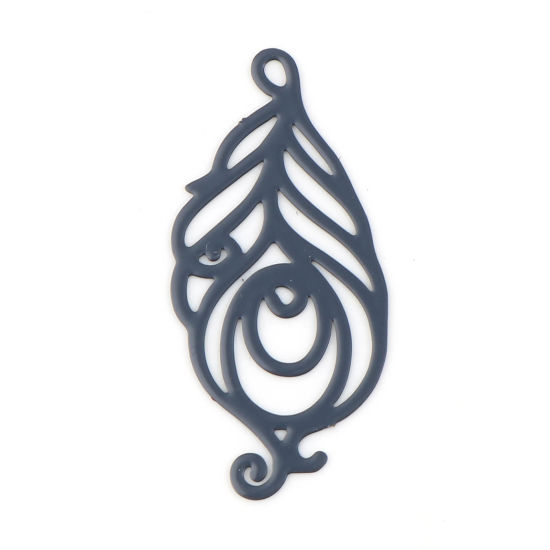 Immagine di Ottone Filigree Stamping Ciondoli Grigio Piuma Filigrana Pittura 30mm x 14mm, 20 Pz