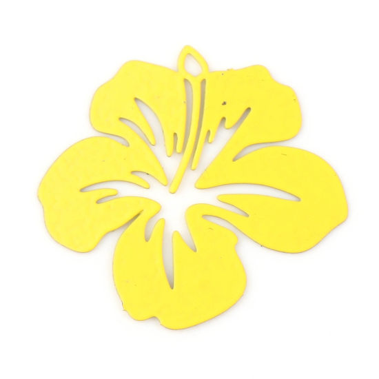 Picture of Brass Filigree Stamping Charms Yellow Flower Painted 21mm x 19mm, 20 PCs                                                                                                                                                                                      