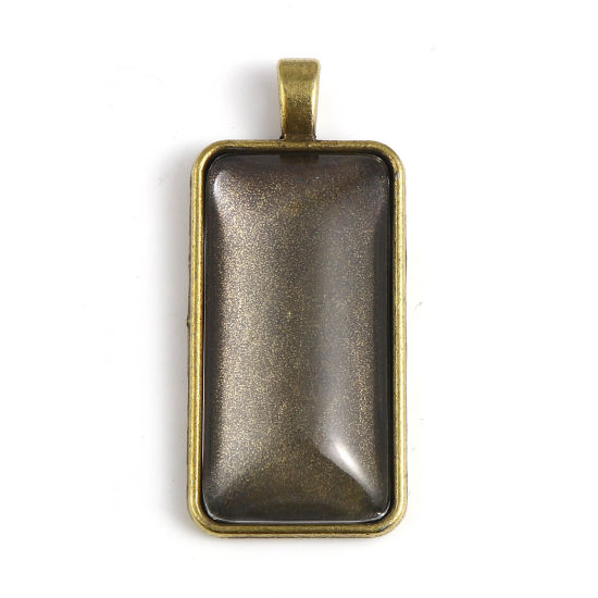 Bild von Zinklegierung & Glas Cabochon Anhänger Rechteck Bronzefarbe Cabochon Fassung (für 3.8cm x 1.9cm ) 5cm x 2.2cm 3.8cm x 1.9cm, 5 Sets ( 2Stk/Set)