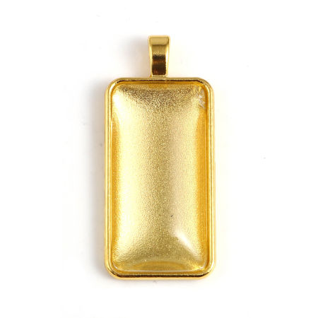 Picture of Zinc Based Alloy & Glass Cabochon Settings Pendants Rectangle Gold Plated Cabochon Settings (Fits 3.8cm x 1.9cm) 5cm x 2.2cm 3.8cm x 1.9cm, 5 Sets ( 2 PCs/Set)