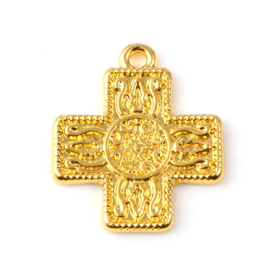 Immagine di Lega di Zinco Religione Charms Croce Oro Placcato Intagliato 21mm x 18mm , 20 Pz