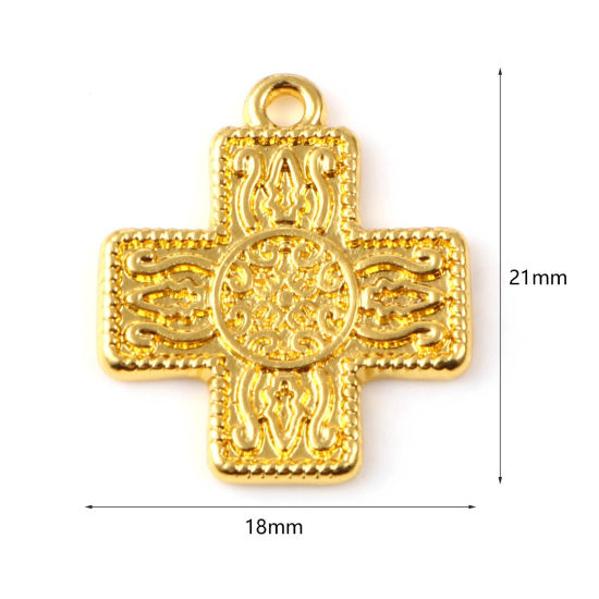 Immagine di Lega di Zinco Religione Charms Croce Oro Placcato Intagliato 21mm x 18mm , 20 Pz