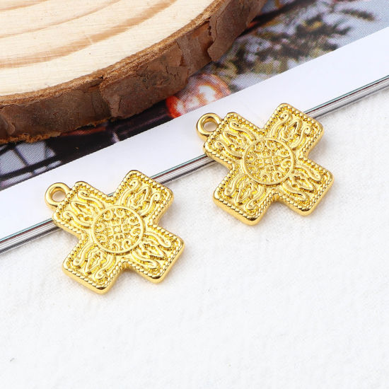 Immagine di Lega di Zinco Religione Charms Croce Oro Placcato Intagliato 21mm x 18mm , 20 Pz