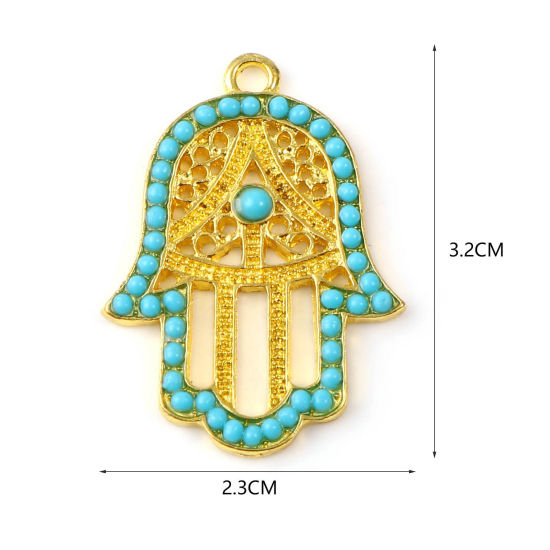 Immagine di Lega di Zinca + Acrilato Religione Ciondoli Palmo Oro Placcato Blu 32mm x 23mm , 2 Pz