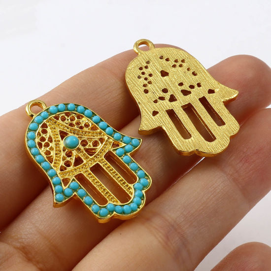 Immagine di Lega di Zinca + Acrilato Religione Ciondoli Palmo Oro Placcato Blu 32mm x 23mm , 2 Pz
