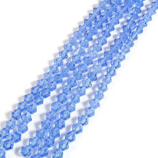 Picture of Glass Beads Hexagon Blue Faceted About 4mm x 4mm, Hole: Approx 1mm, 40cm(15 6/8") - 39.5cm(15 4/8") long, 5 Strands (Approx 98 PCs/Strand)