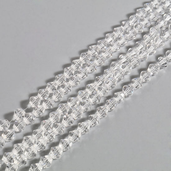Picture of Glass Beads Hexagon Transparent Clear Faceted About 4mm x 4mm, Hole: Approx 1mm, 40cm(15 6/8") - 39.5cm(15 4/8") long, 5 Strands (Approx 98 PCs/Strand)