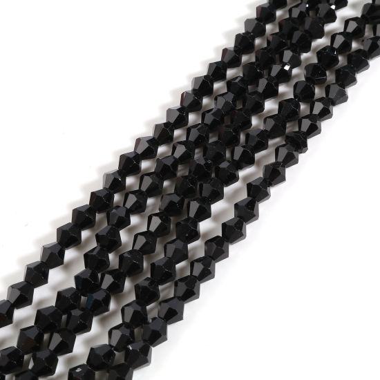Picture of Glass Beads Hexagon Black Faceted About 4mm x 4mm, Hole: Approx 1mm, 40cm(15 6/8") - 39.5cm(15 4/8") long, 5 Strands (Approx 98 PCs/Strand)