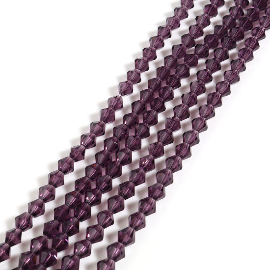 Picture of Glass Beads Hexagon Violet Faceted About 4mm x 4mm, Hole: Approx 1mm, 40cm(15 6/8") - 39.5cm(15 4/8") long, 5 Strands (Approx 98 PCs/Strand)