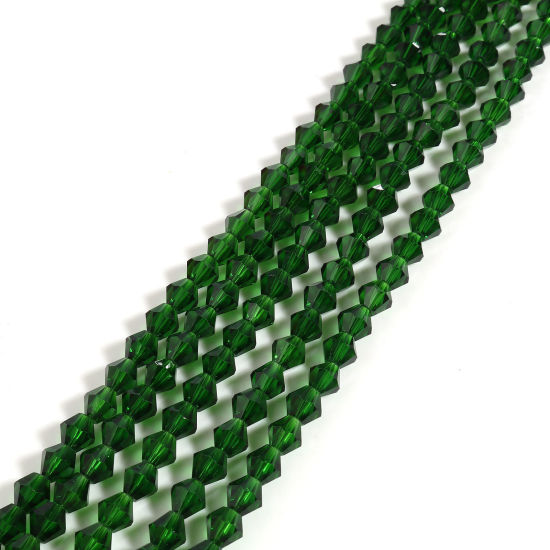 Picture of Glass Beads Hexagon Dark Green Faceted About 4mm x 4mm, Hole: Approx 1mm, 40cm(15 6/8") - 39.5cm(15 4/8") long, 5 Strands (Approx 98 PCs/Strand)