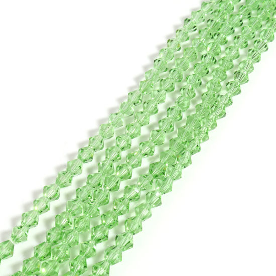 Picture of Glass Beads Hexagon Green Faceted About 4mm x 4mm, Hole: Approx 1mm, 40cm(15 6/8") - 39.5cm(15 4/8") long, 5 Strands (Approx 98 PCs/Strand)
